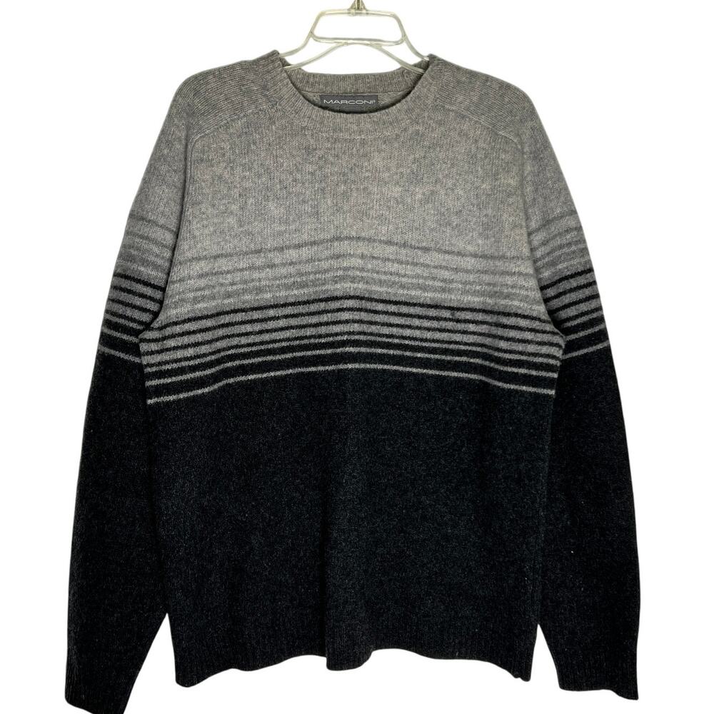 Marconi Lamb Wool Ombre Long Sleeve Pullover Sweater Mens Size XL Black /Gray